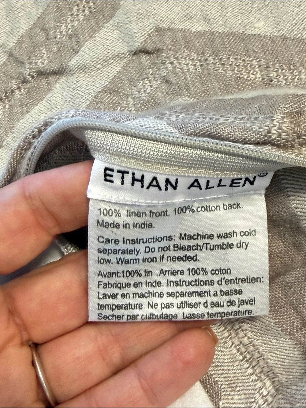 Ethan Allen King Linen Cotton Geometric Duvet Cover Gray Modern Luxury Bedding